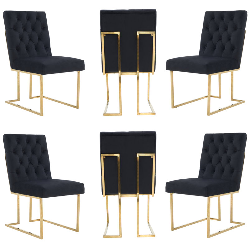 Luxury Tufted Velvet Dining Chair With Gold Frame, Black