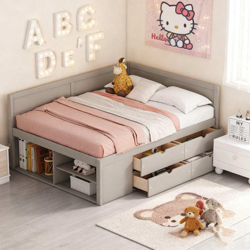 Lit de jour avec tiroirs et tablettes spacieux, pour le rangement et l'esthétique moderne, Double, gris