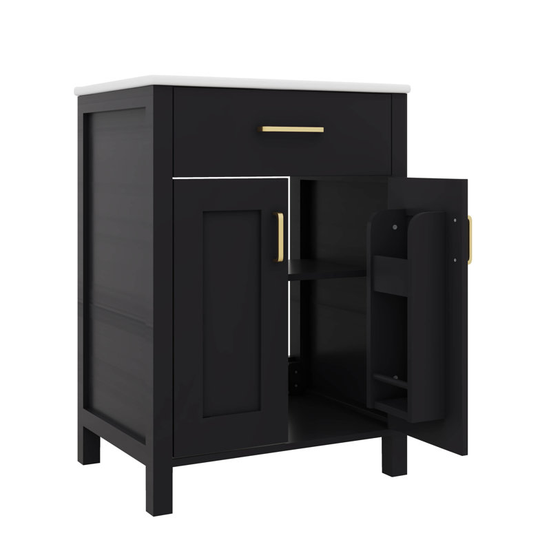 Évier à lessive 24 po intégré avec armoire intégrée, Noir