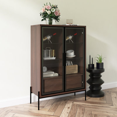 51.2'' Tall Lighted Display Cabinet With Tempered Glass Door, Metal Legs