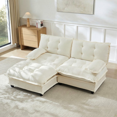 77 Inch L Shaped Modular Sectional Sofa with Ottoman, Chenille Deep Seating and Comfortable Lattice Cushions for Versatile Living Spaces