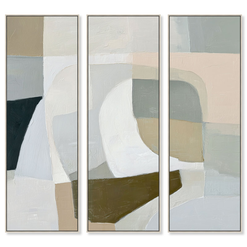 Ensemble de tableaux sur toile encadrée Chalk Valley II pour salon, par Art Remedy, cadre argenté, 18 x 54, H 55 po x l 19 po
