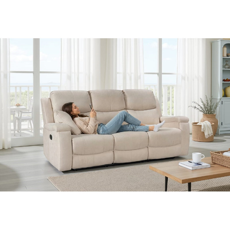 Chenille Reclining Sofa, Beige, 2