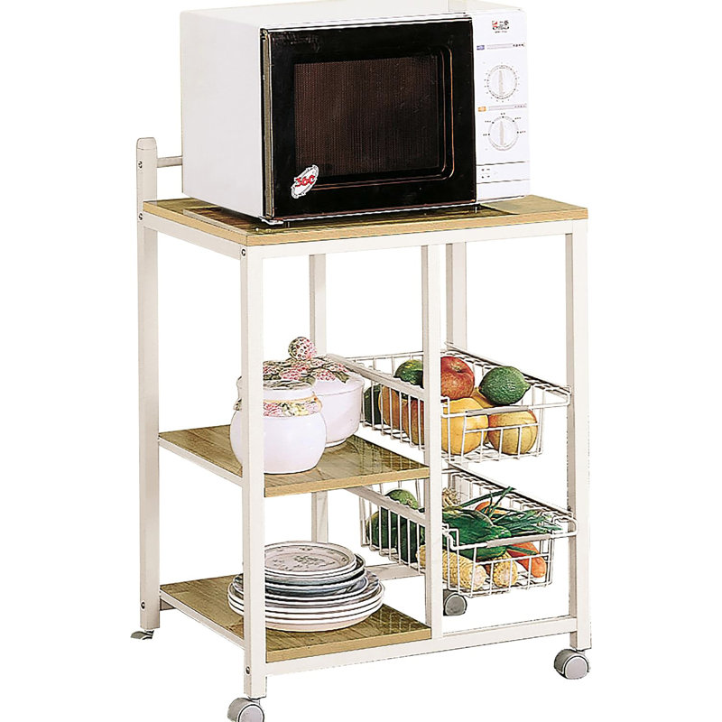 Chariot de cuisine rectangulaire brun et blanc naturel, tablette supérieure pour appareils électroménagers, rangement avec tablettes, tablette pour appareils mobiles à 4 pièces, rangement en fil métallique, transportable, contemporain