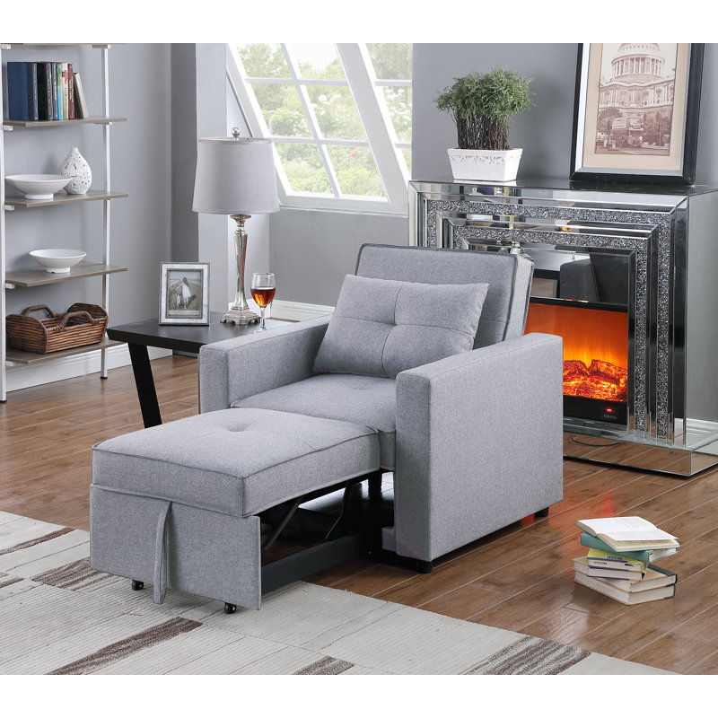 Fauteuil convertible en lin Zoey contemporain, Mélange de lin gris clair
