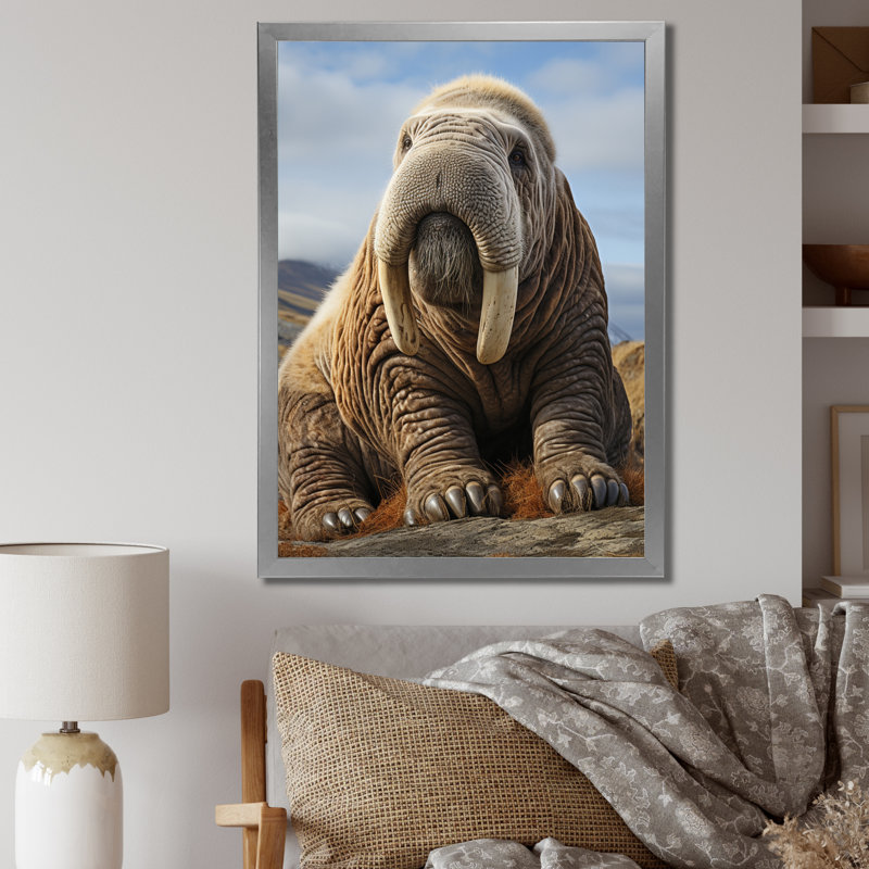 Morse majestueux ivoire - animaux, reproduction d'art sur toile, H 32 po x l 16 po x P 1 po, Cadre simple argenté