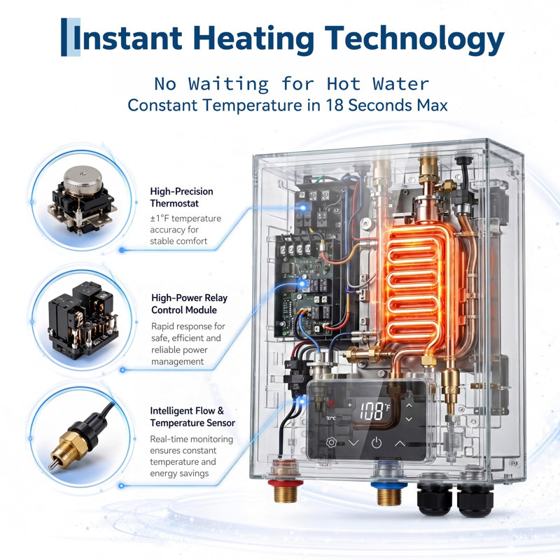 Chauffe-eau électrique sans réservoir 18 kW, eau chaude instantanée 240 V, affichage numérique, auto-modulant, acier inoxydable