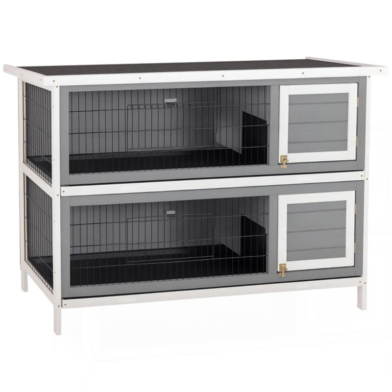 Maison pour animaux de compagnie, grande cage à lapins de 2 étages, Gris foncé
