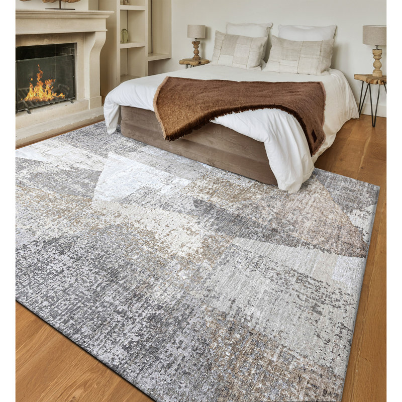 High-Quality Hand-Knotted Grey And Silver Area Rug, Rectangle 5' x 8'