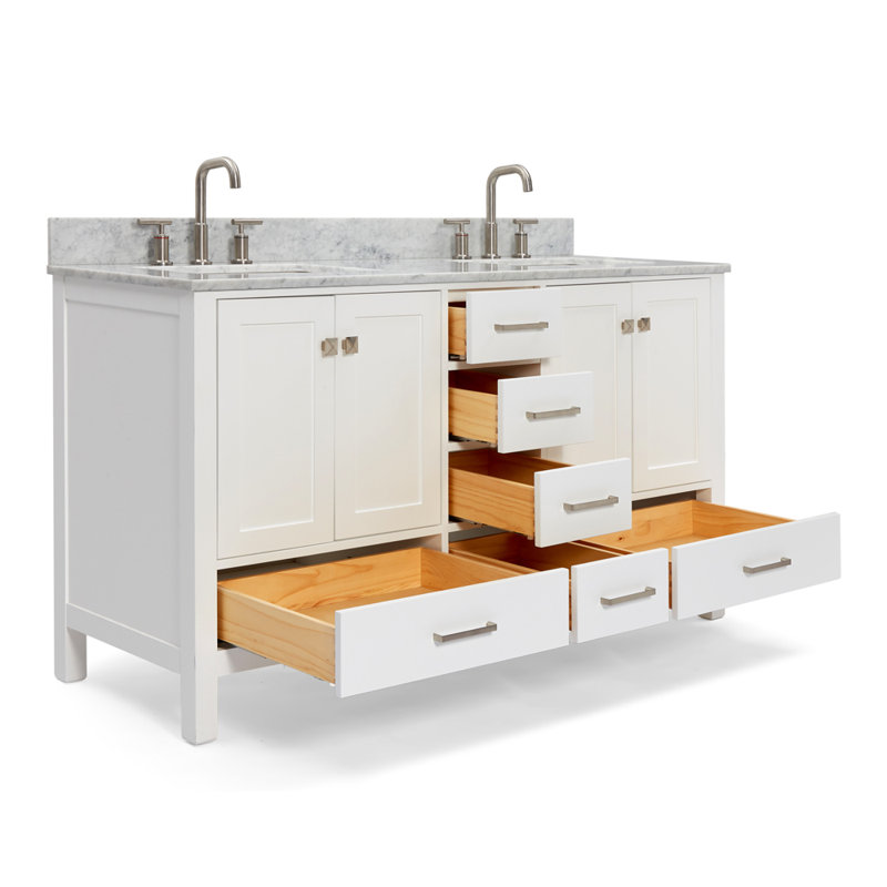 Ensemble de meuble-lavabo double 61 po Flynt, Nickel brossé, Blanc
