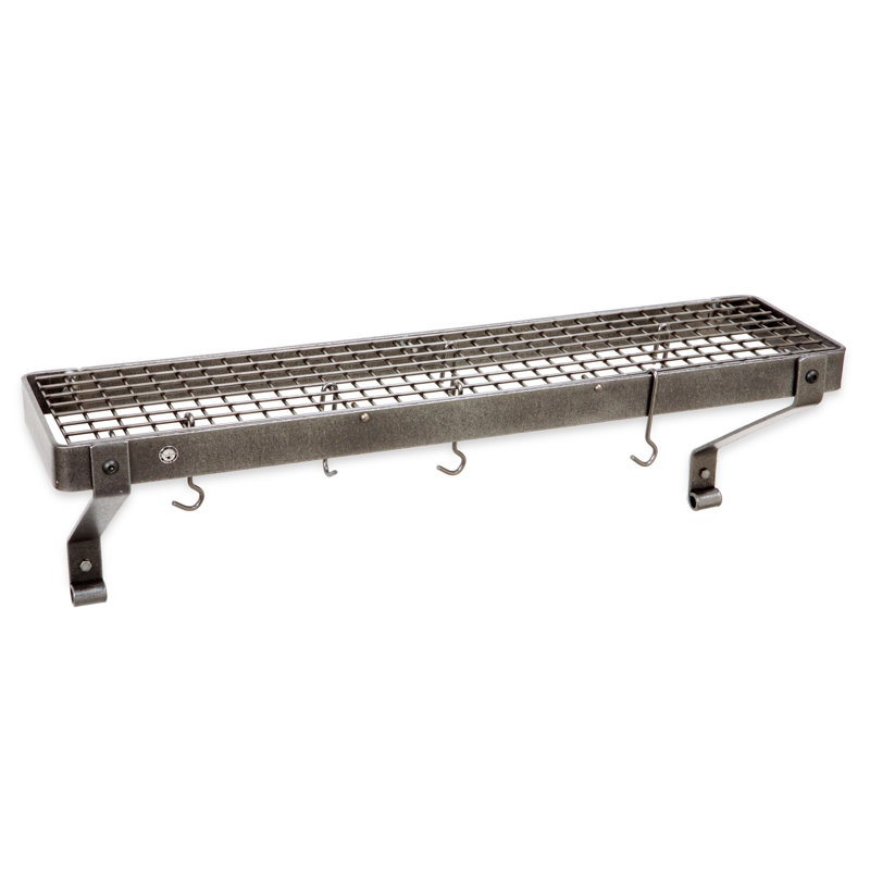 Hammered Steel Wall Mounted Pot Rack with Rolled Eye Arms