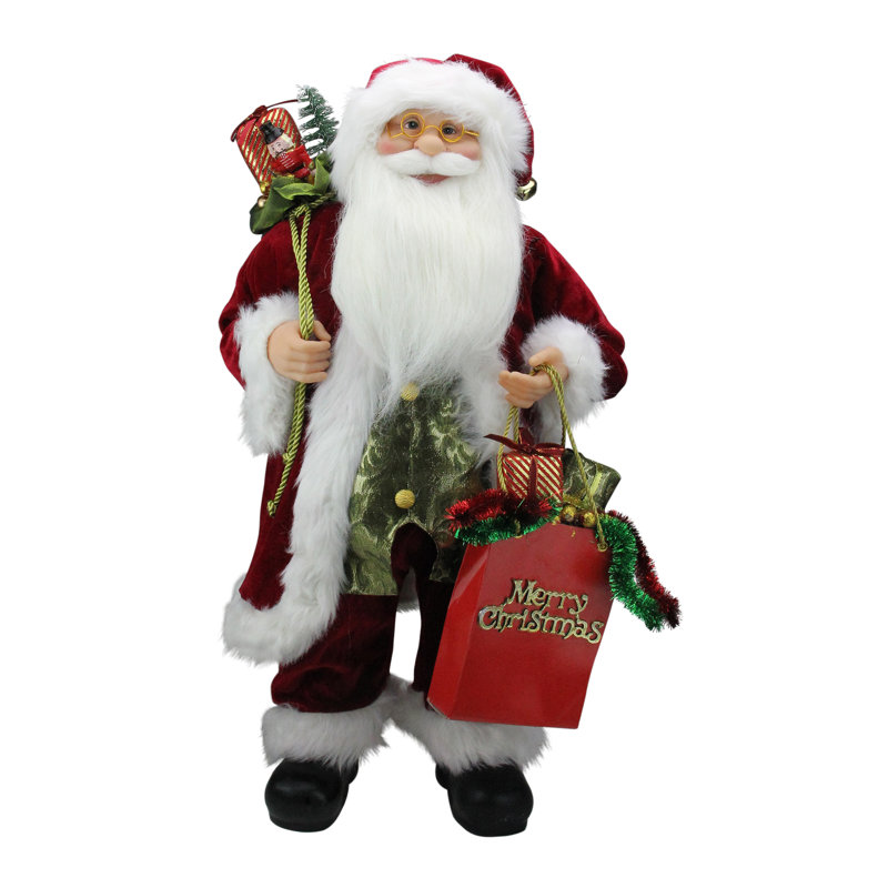 Poinsettia père Noël avec sac-cadeau, H 24 po x l 13 po x P 11 po