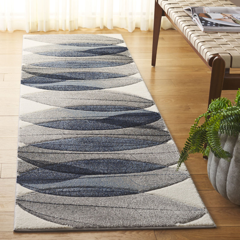 Jeromie Performance Floral Rug, Runner 2'3" x 8', Blue/Black/Ivory
