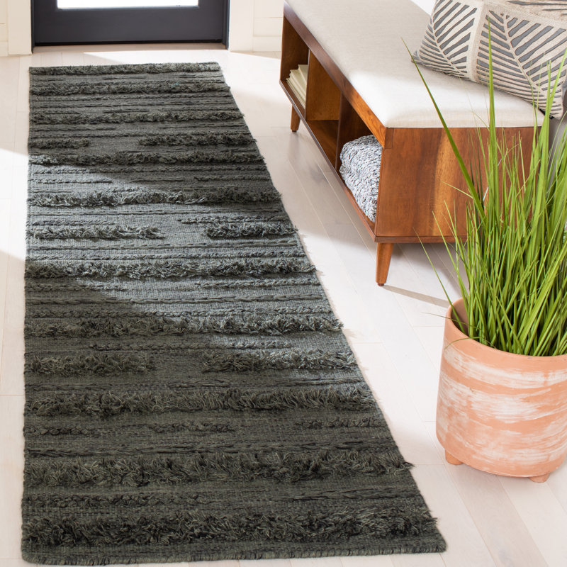 Hartzler Handmade Flatweave Charcoal/Ivory Area Rug, Runner 2'3" x 9'