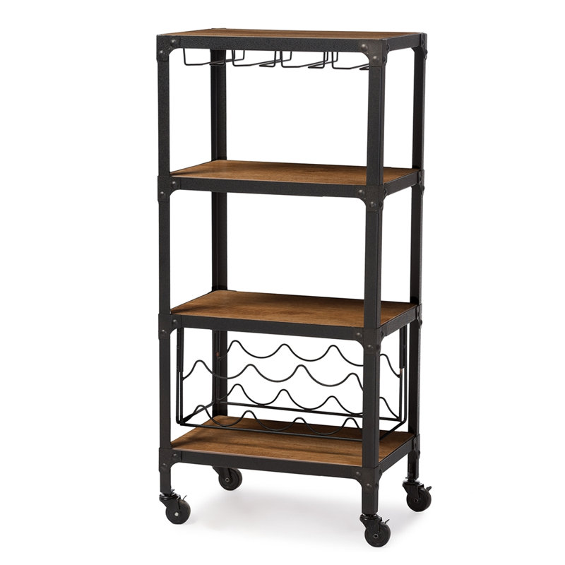 Swanson Rustic Industrial Black Metal and Wood Bar Cart
