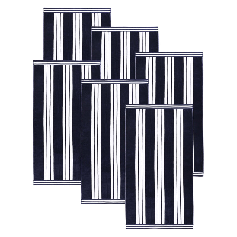 Chira Oversized Stripe Cabana 100% Cotton Beach Towel, Blue, Beach Towel - 6 Pack