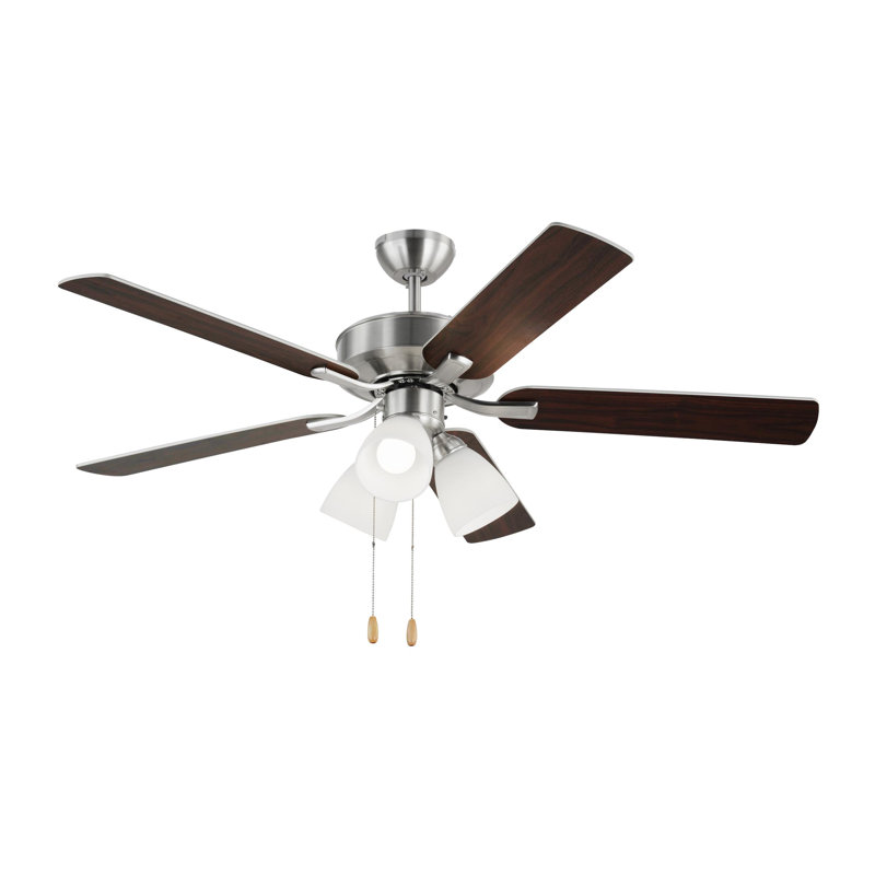 52'' Ceiling Fan with LED Lights, Silver/American Walnut, Brushed Steel