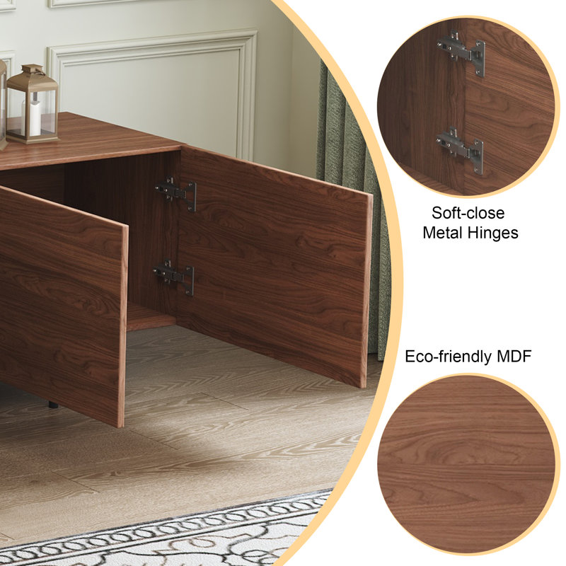 86.61" Walnut Wood TV Stand with 4 Cabinets