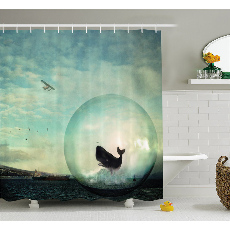 Rideau de douche simple nature baleines et pollution, l 69 po x L 75 po