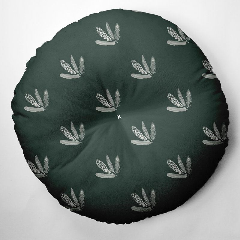 306_Oreiller capitonné à motif de plumes, 26 po x 26 po, Vert