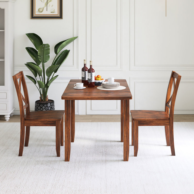 3-Piece Wood Frame Extendable Dining Table Set, Brown