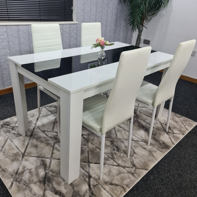Amira-Jess 4 - Person Dining Set, White, 75cm H x 117cm W x 77cm D, 5 Pieces: Table,4 Chairs
