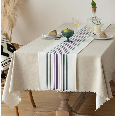 Striped Cotton 14"x71" Table Runner With Fringes