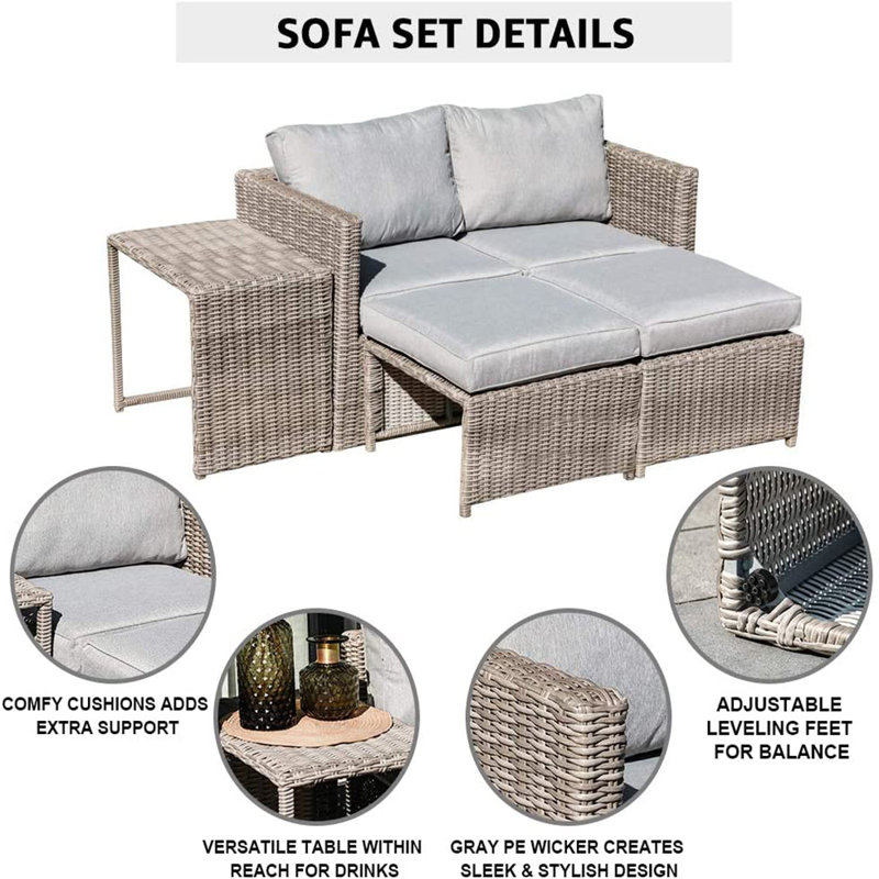 Morland 5 Piece PE Rattan Sectional Seating Group with Cushions