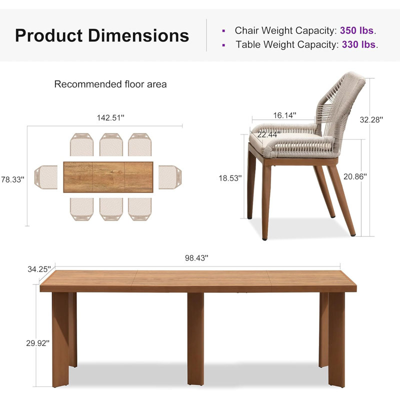 Rectangular 8 - Person Aluminum Dining Set with Cushions