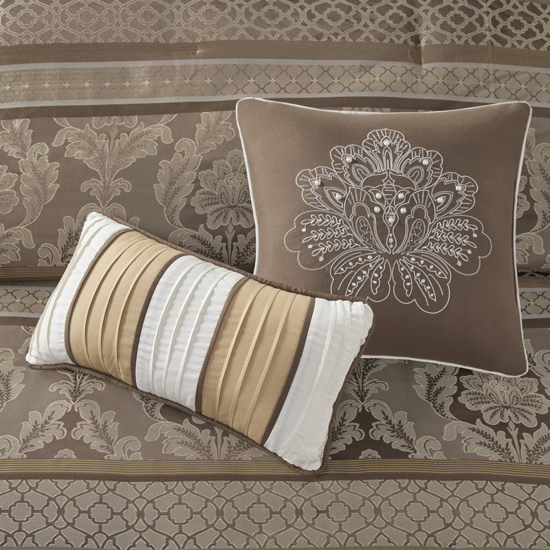 Bellagio 7 Piece Jacquard Comforter Set, Cal. King Comforter + 6 Additional Pieces, Brown/Gold