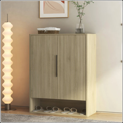 Wooden Shoe Storage Cabinet with Adjustable Shelves and Doors for Entryway, Hallway, and Living Room Organization