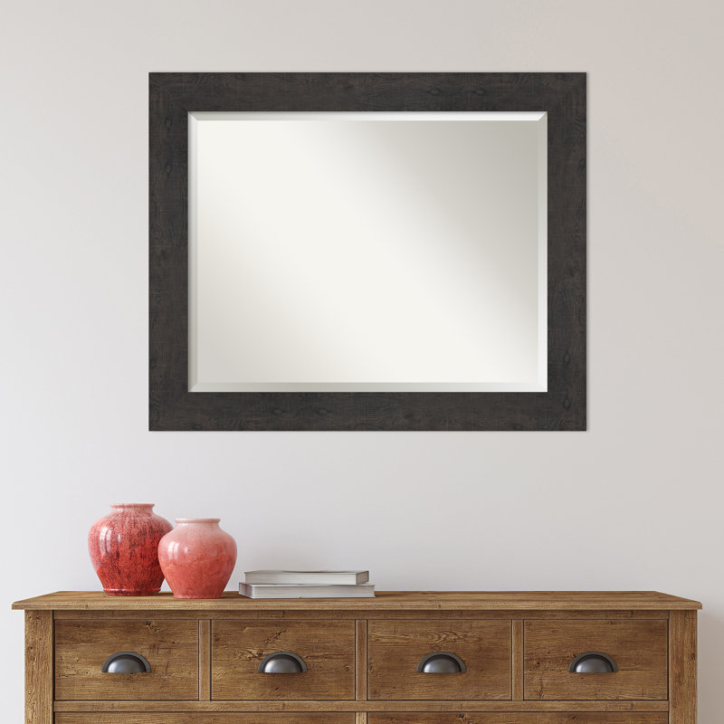 Akhia Narrow Beveled Wall Mirror, 27" x 33", Rustic Plank Espresso