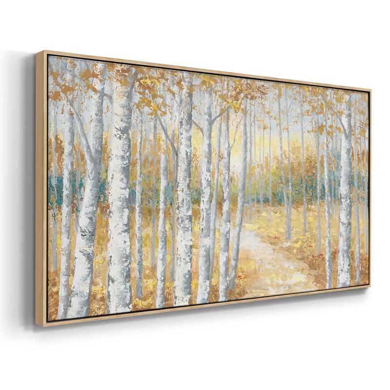 Birch Path I - Toile tendue avec châssis encadré - Prêt à être accroché, H 21 po x l 41 po, Blanc