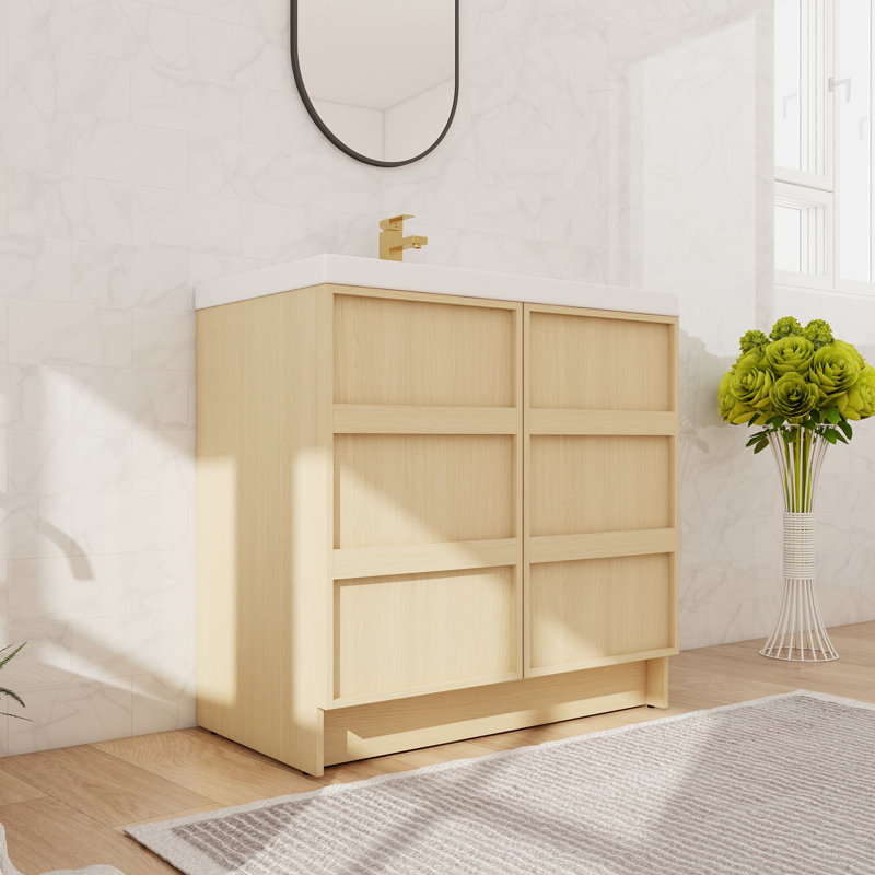 Meuble-lavabo sur pied simple 36 po avec lavabo en résine, meuble-lavabo sur pied avec 2 portes et 1 tablette réglable, 36"