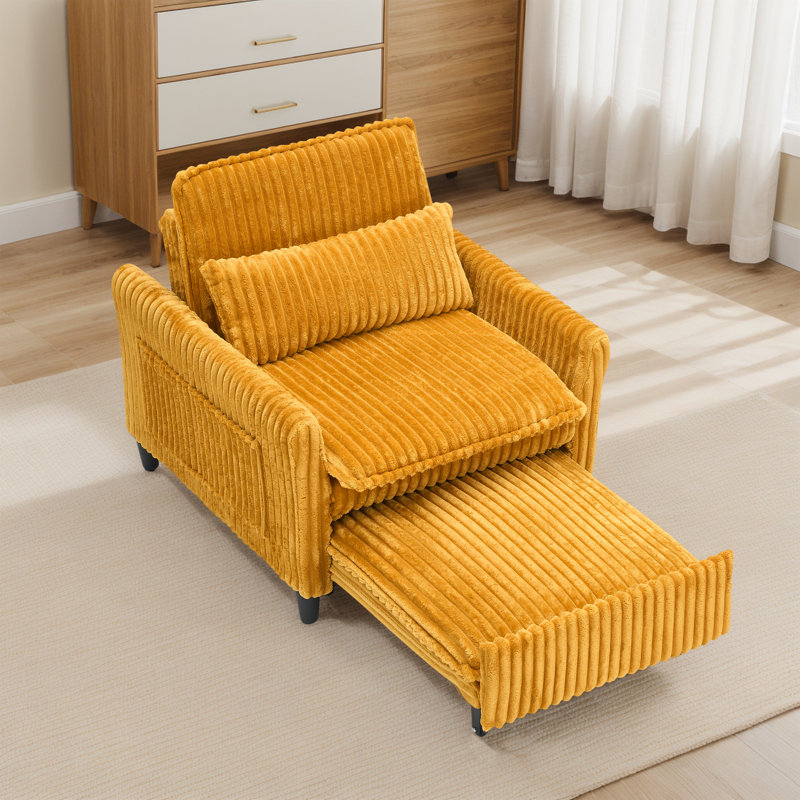 Modern 3 In 1 Convertible Sofa Bed,Sleeper Sofa With Pillows, Yellow Corduroy