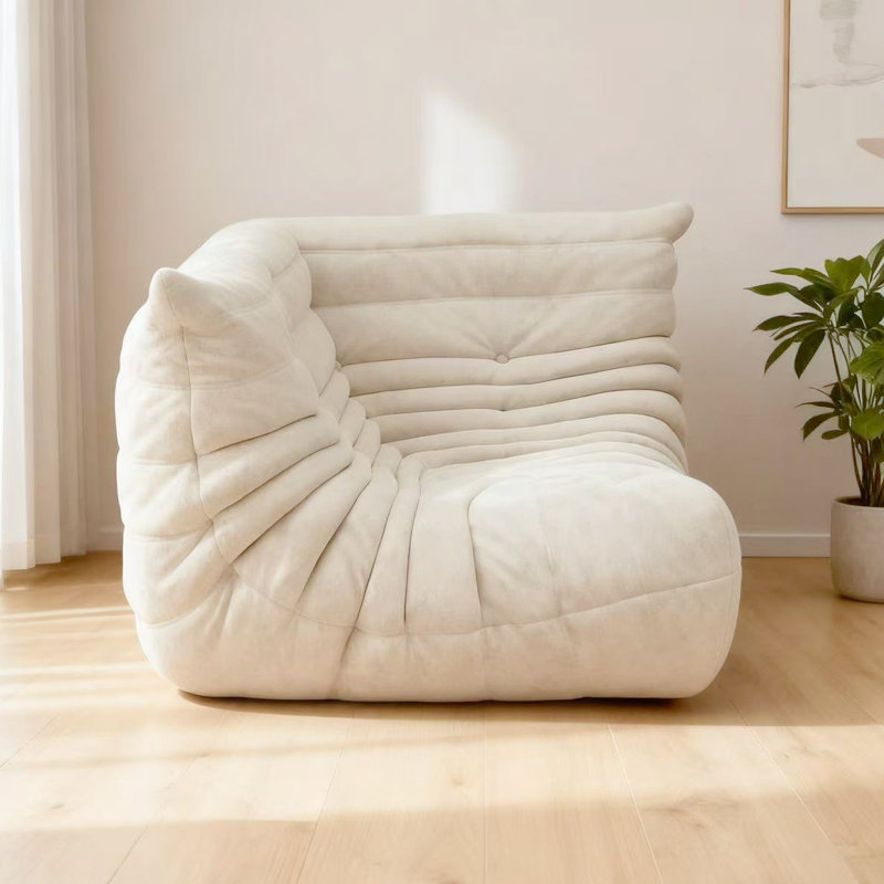 Armless Bean Bag Sofa, Modular Corner Lounge Chair for Sectional Seating, Low-Profile Foam Lounge Module, Beige Faux Leather