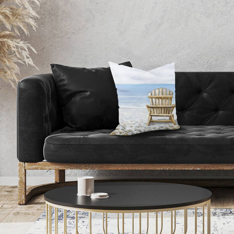 Wood beach chair - 18"x18" Throw pillow - Poly twill - Print on demand