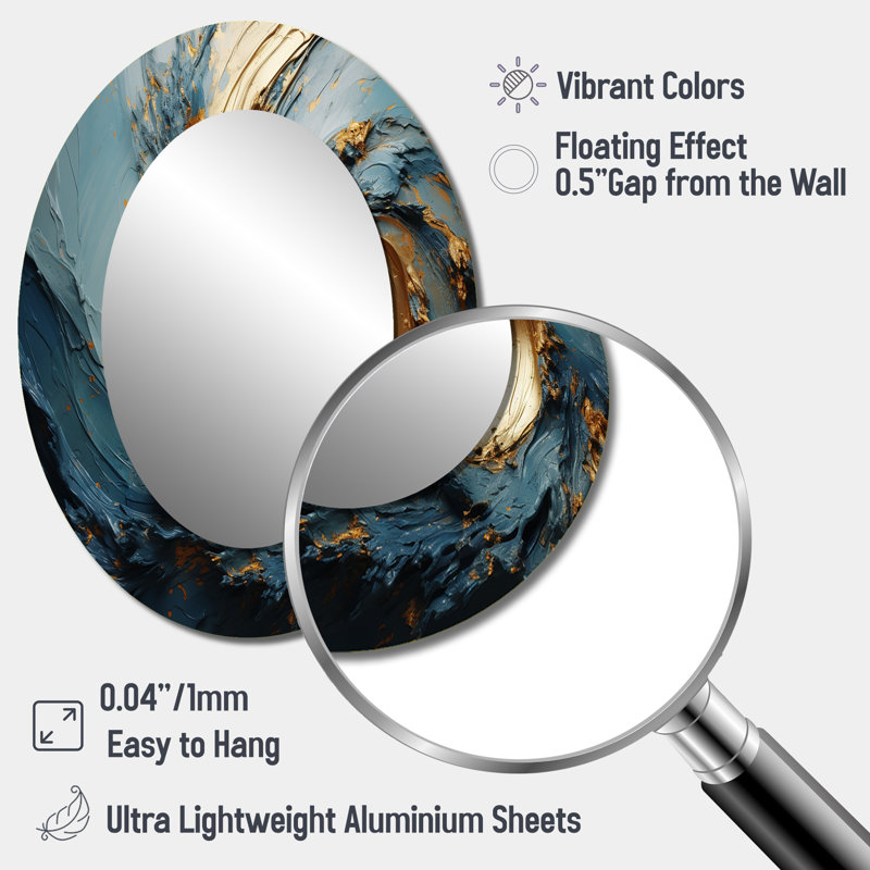 Vortex doré et bleu - miroir mural ovale moderne doré, 40 po x 30 po
