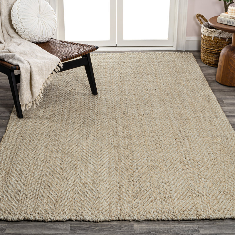 Helia Hand Woven Herringbone Chunky Jute Ivory Rug, Rectangle 4' x 6'