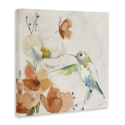 Cottage Flowers & Bird Canvas Wall Art by Carol Robinson