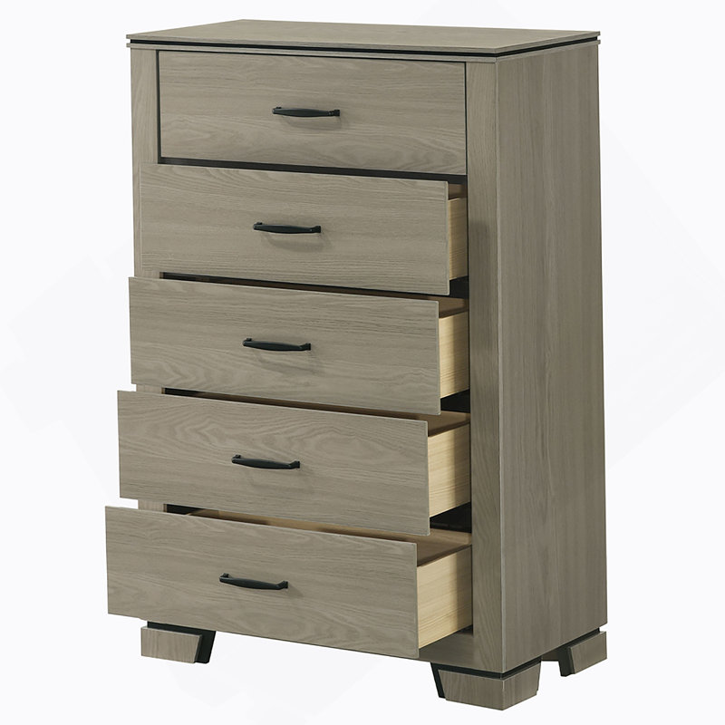 Commode avec cinq tiroirs de rangement, commode verticale en bois pour chambre à coucher