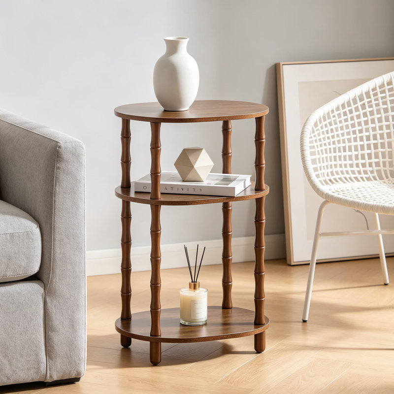 Table d'appoint ovale à 3 niveaux, petite table de bout moderne avec tablettes de rangement, table de chevet compacte pour le salon, la chambre à coucher