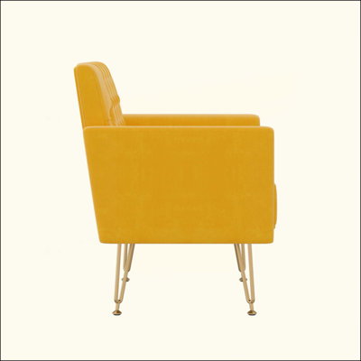 Fauteuil en velours avec canapé simple capitonné, chaises de lecture latérales rembourrées avec accoudoirs et pieds en métal doré pour le salon, la chambre à coucher
