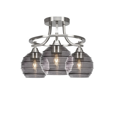 Plafonnier semi-encastré 3 lumières Geordi Paramount au fini nickel brossé avec verre fumé de 6 po