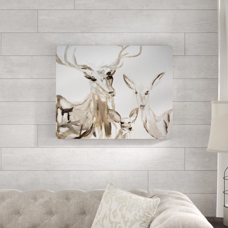 «Deer Family» par Mia Malcolm Studio - Peinture, Extérieur, H 24 po x l 30 po x 1,5 po