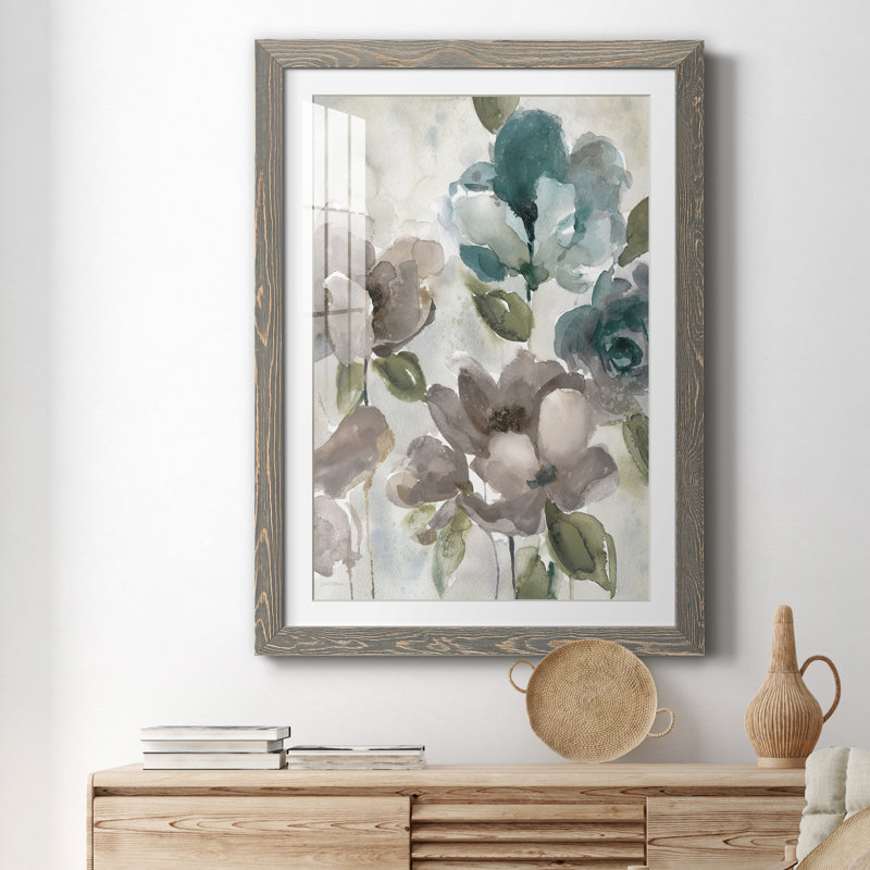 Topaz Garden II - peinture encadrée, H 44 po x l 31 po x P 1 po, Encadré gris