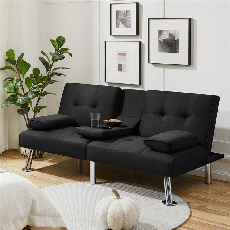 Upholstered 3-in-1 Sofa Bed, 28" H x 62.5" W x 31.5" D, Black