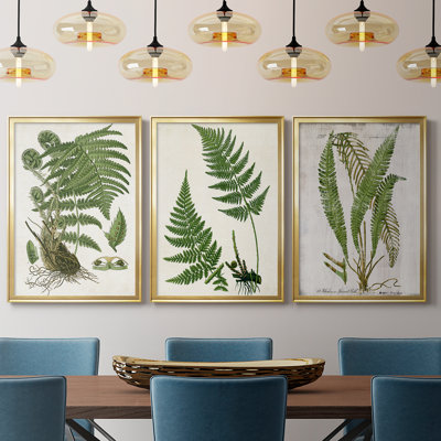 Fern I  -Custom Framed  Wrapped Gallery Canvas - 3 Pieces