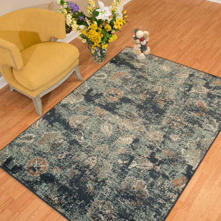 Tapis bleu damassé Farwa