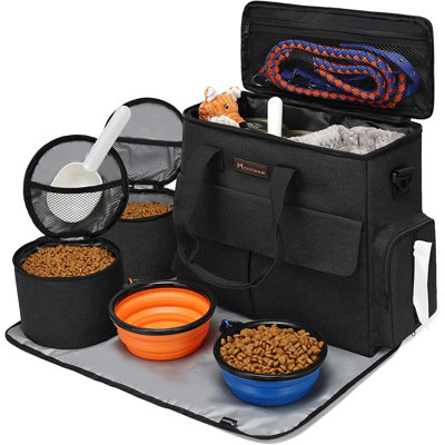Dog & Cat Travel Bag – Weekend Pet Travel Kit With Airline-approved Tote, Multi-pocket Organizer, 2 Food Containers, 2 Collapsible Bowls, And Feeding Mat